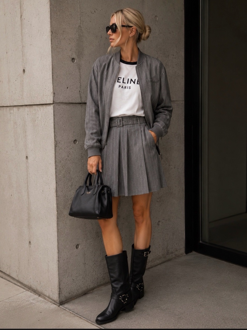 Tailored Gray Pinstripe Pleated Skirt - Women's